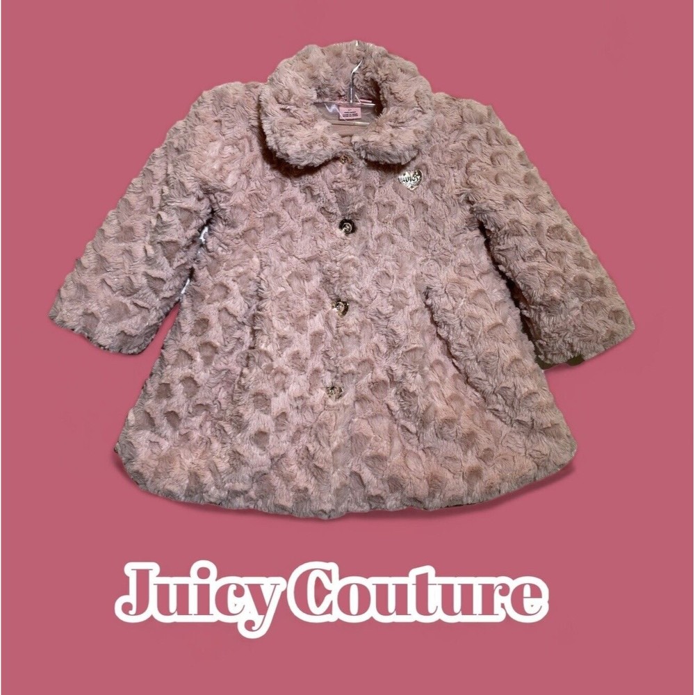 JUICY COUTURE Los Angeles Faux Fur Pink Coat Collared Jacket Size 2T‎